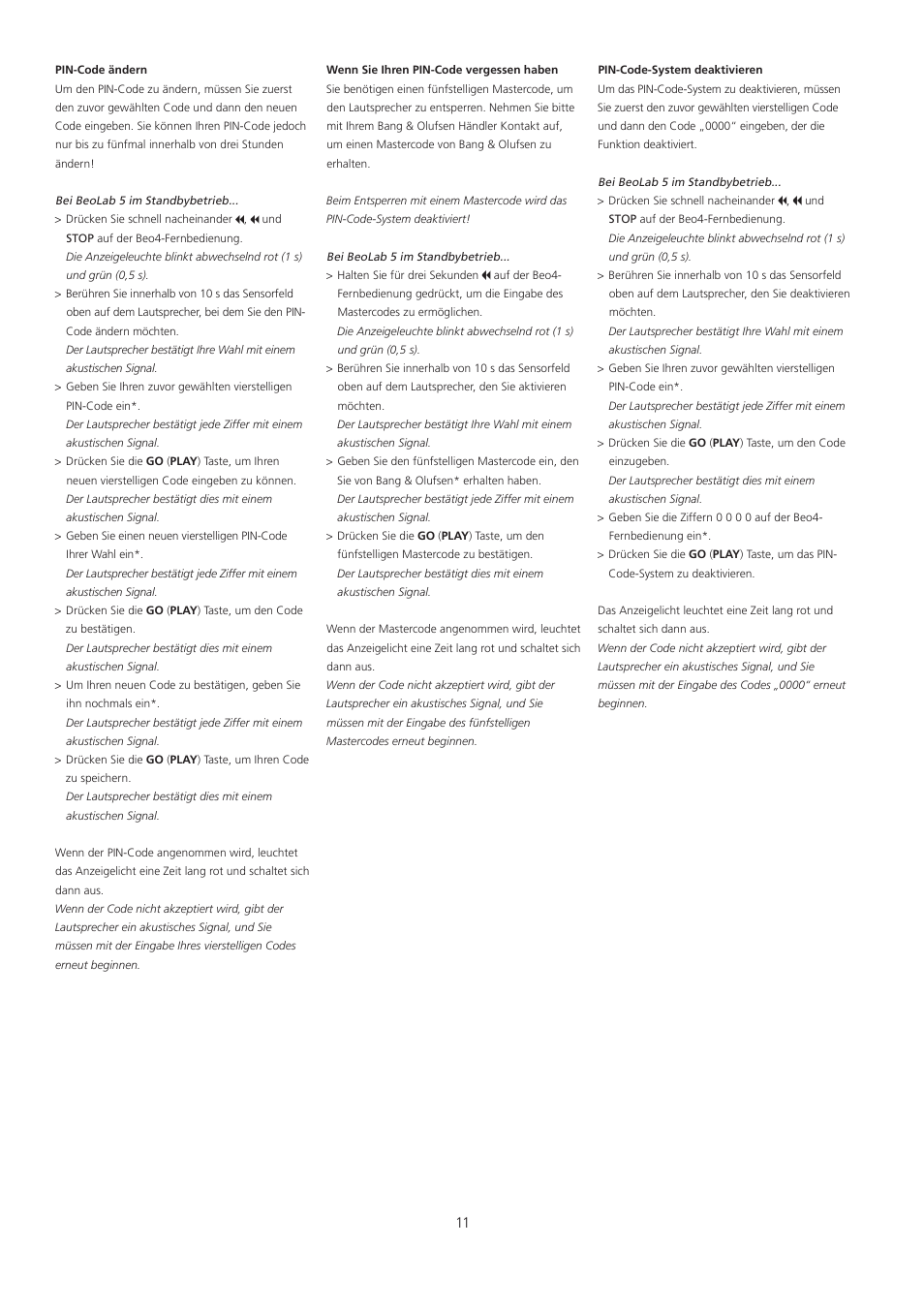 Bang & Olufsen BeoLab 5 - pin code correction User Manual | Page 11 / 24
