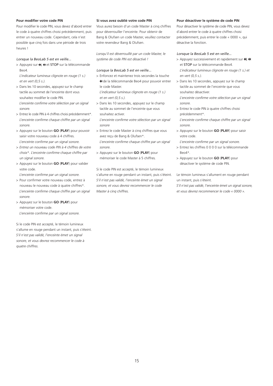 Bang & Olufsen BeoLab 5 - pin code correction User Manual | Page 15 / 24