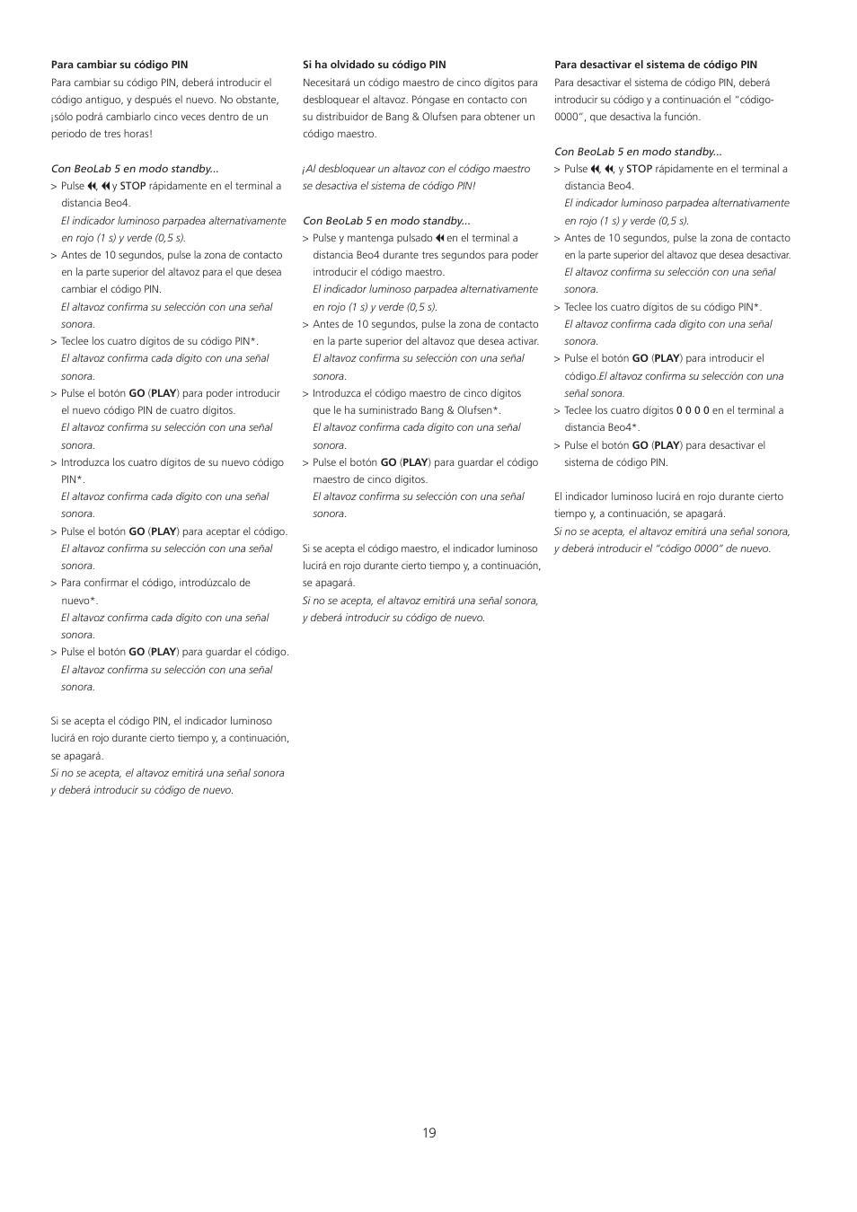 Bang & Olufsen BeoLab 5 - pin code correction User Manual | Page 19 / 24
