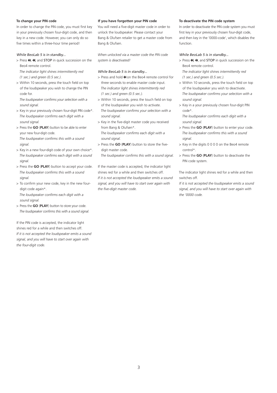 Bang & Olufsen BeoLab 5 - pin code correction User Manual | Page 3 / 24