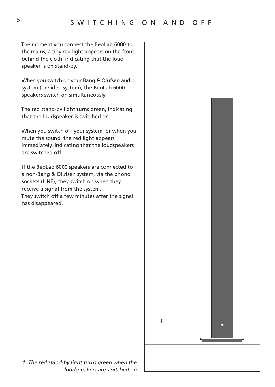 Switching on and off | Bang & Olufsen BeoLab 6000 - User Guide User Manual | Page 6 / 8