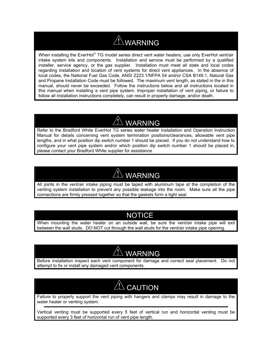 Warning, Notice, Caution | Bradford White Everhot TG-150I-N(X) User Manual | Page 30 / 92