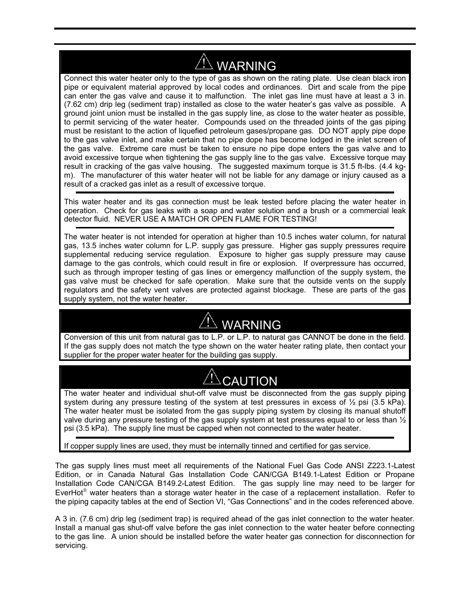 Warning, Caution | Bradford White Everhot TG-150I-N(X) User Manual | Page 46 / 92