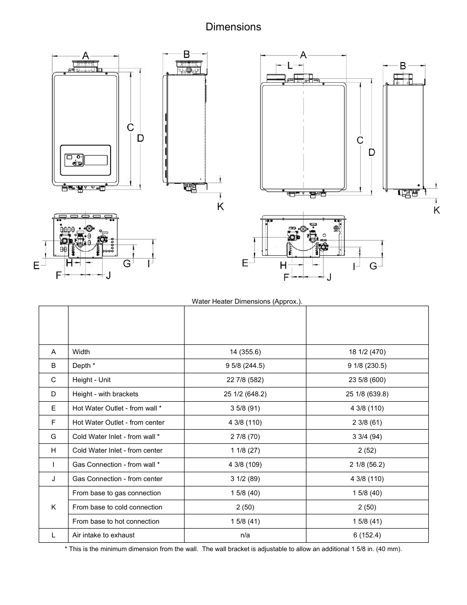Dimensions | Bradford White Everhot TG-150I-N(X) User Manual | Page 7 / 92