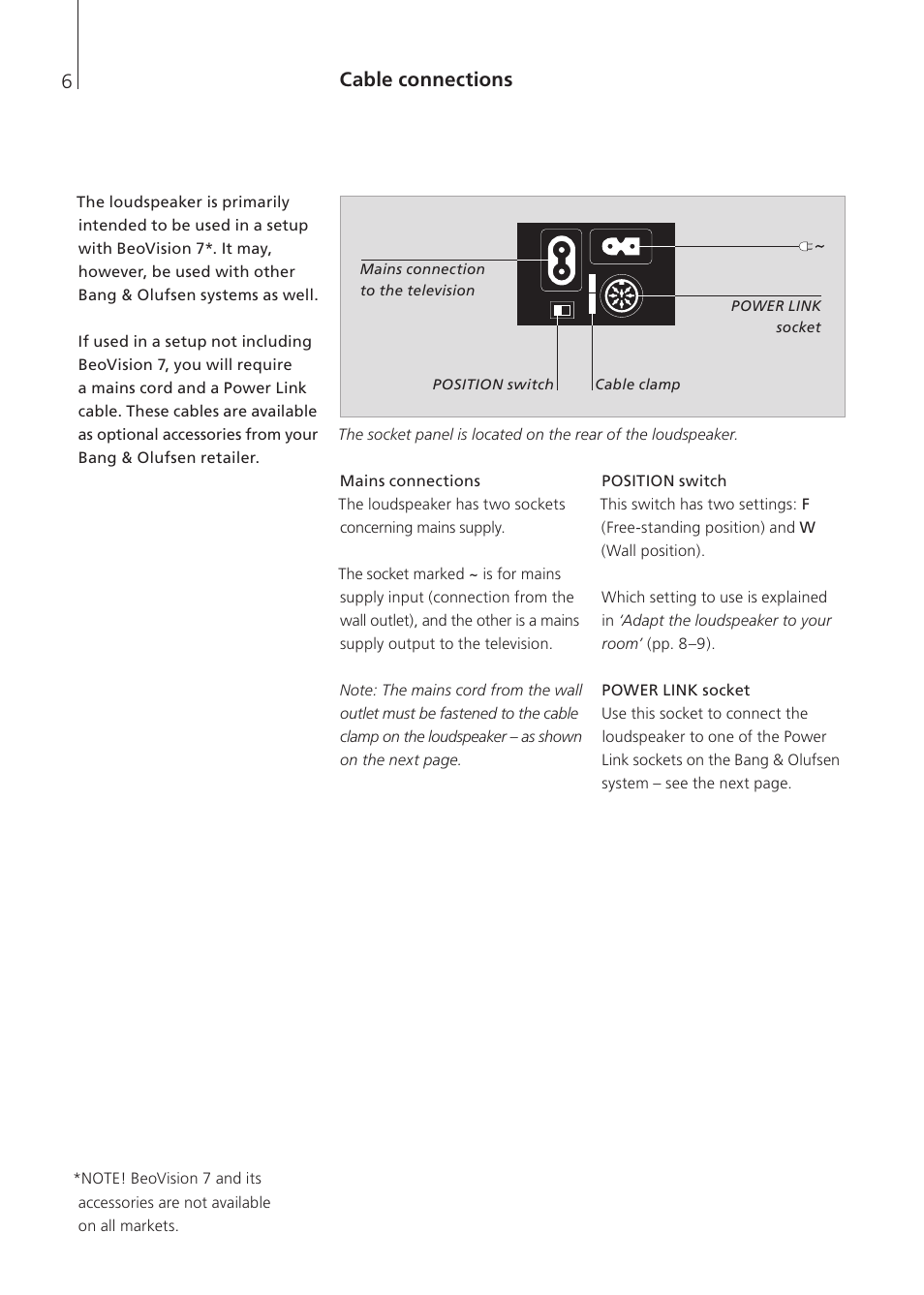 Cable connections | Bang & Olufsen BeoLab 7-1 - User Guide User Manual | Page 6 / 12