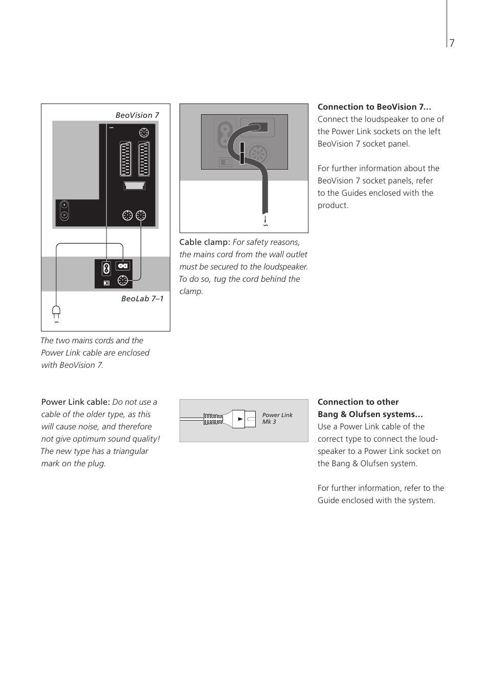 Connection to beovision 7, Connection to other bang & olufsen systems | Bang & Olufsen BeoLab 7-1 - User Guide User Manual | Page 7 / 12