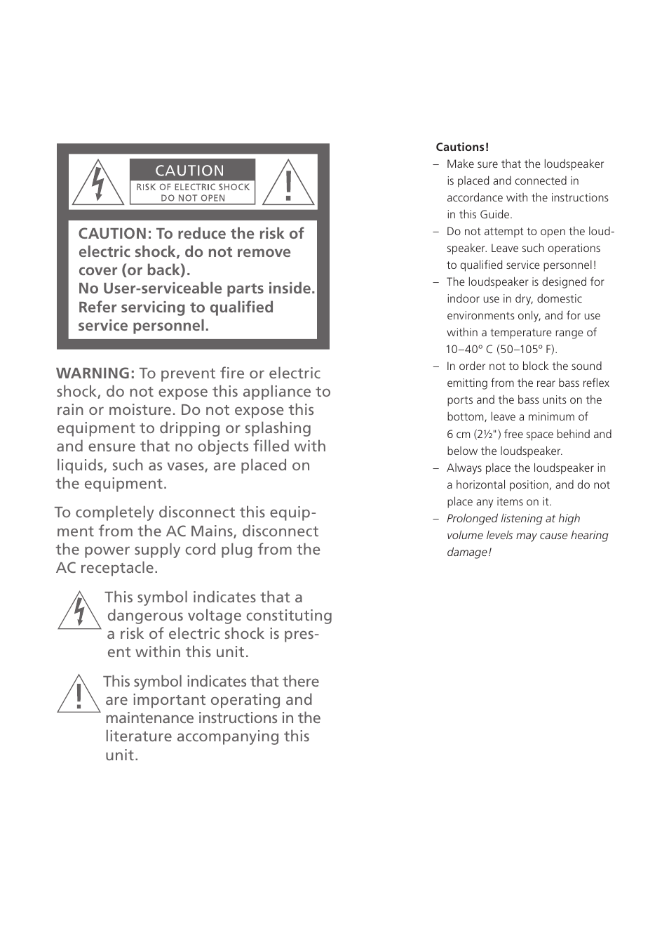 Cautions | Bang & Olufsen BeoLab 7-2 - User Guide User Manual | Page 2 / 12