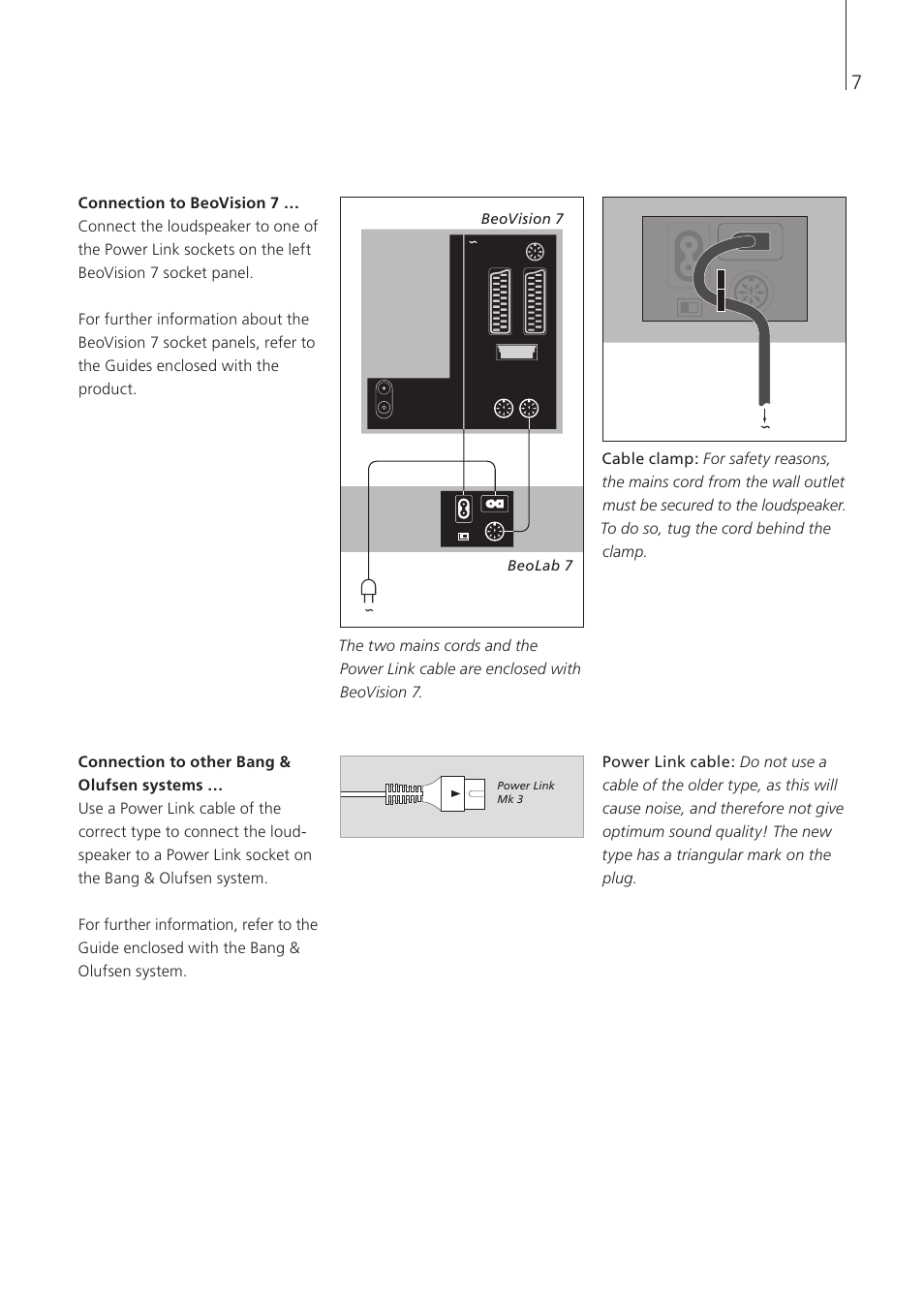 Connection to beovision 7, Connection to other bang & olufsen systems | Bang & Olufsen BeoLab 7-2 - User Guide User Manual | Page 7 / 12