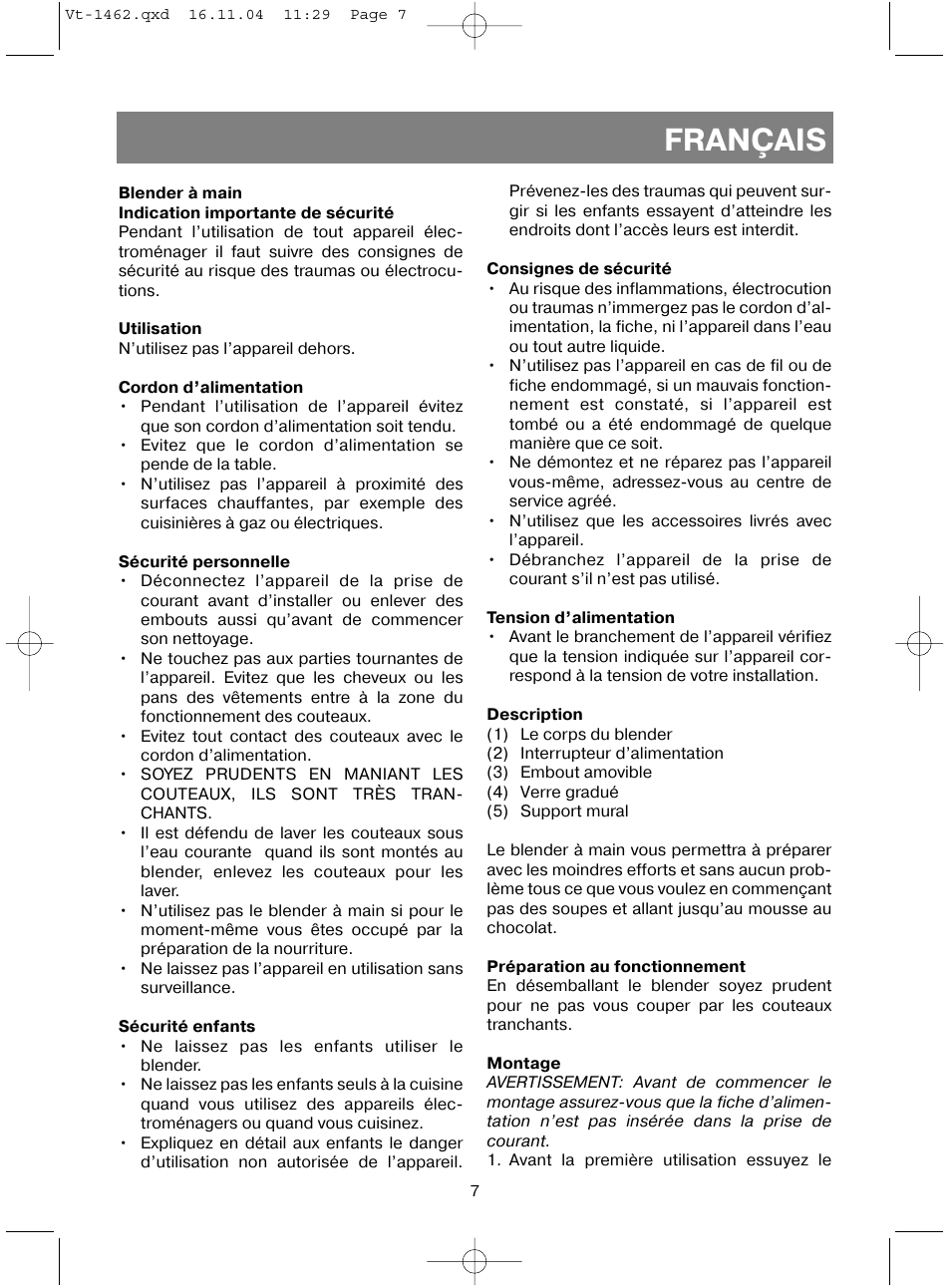 Français | Vitek VT-1462 User Manual | Page 10 / 32
