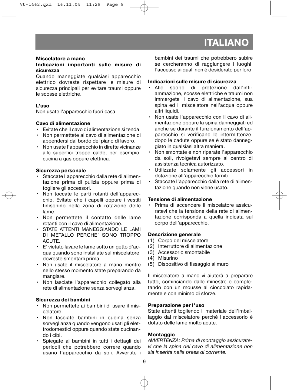 Italiano | Vitek VT-1462 User Manual | Page 12 / 32