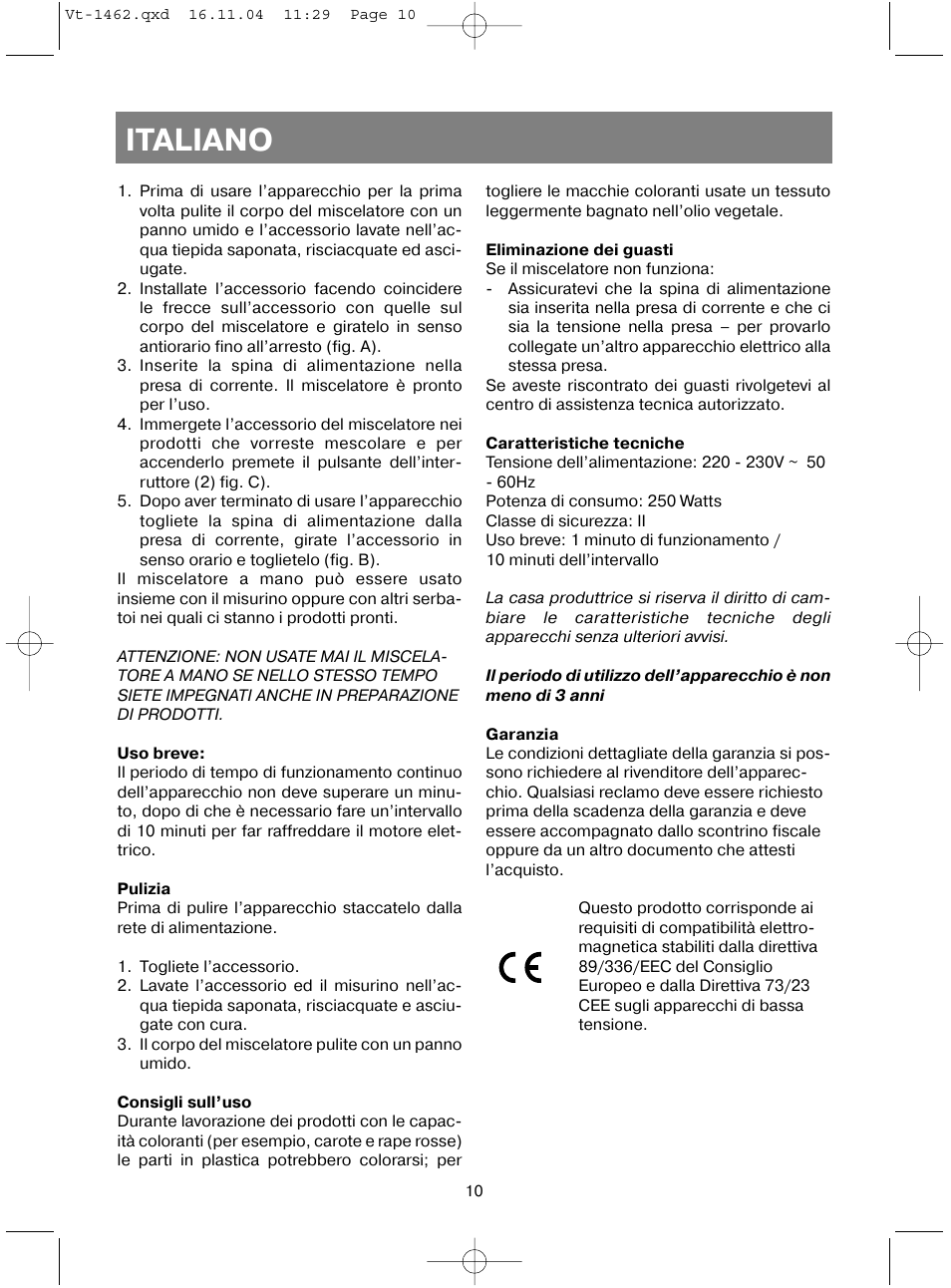 Italiano | Vitek VT-1462 User Manual | Page 13 / 32