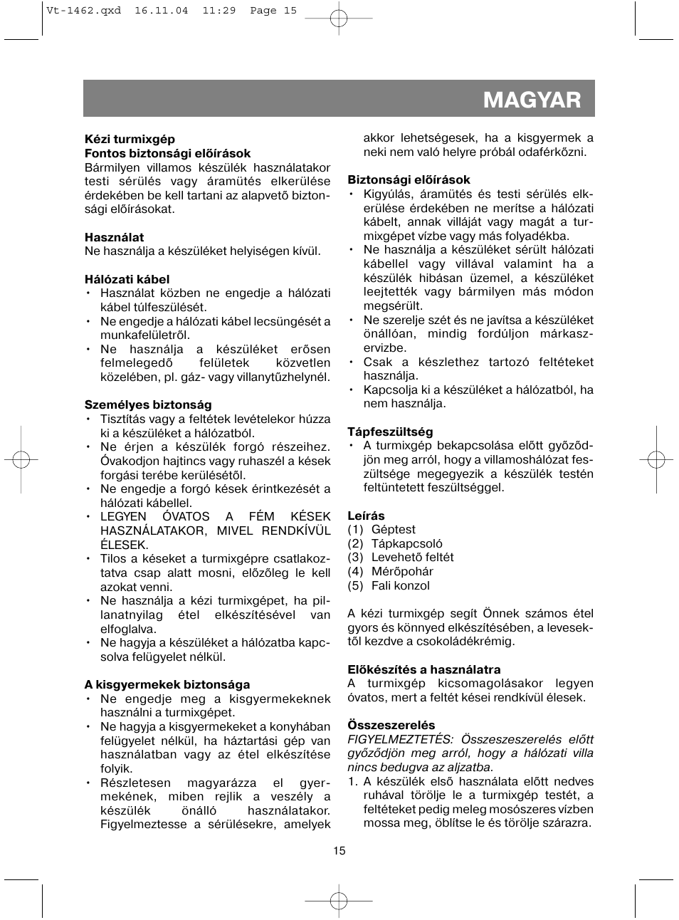 Magyar | Vitek VT-1462 User Manual | Page 18 / 32