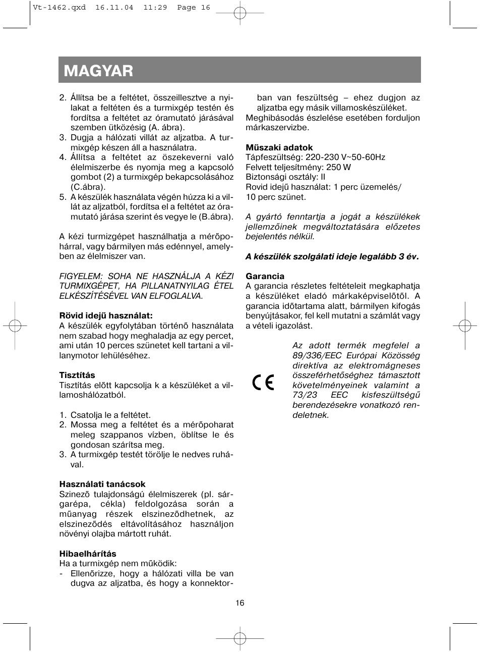 Magyar | Vitek VT-1462 User Manual | Page 19 / 32
