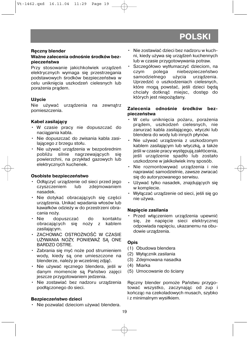 Polski | Vitek VT-1462 User Manual | Page 22 / 32
