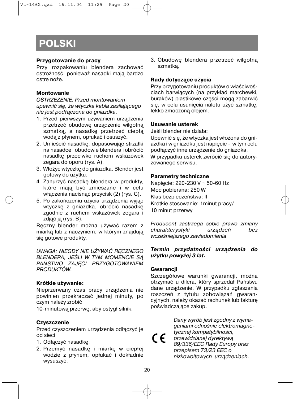 Polski | Vitek VT-1462 User Manual | Page 23 / 32