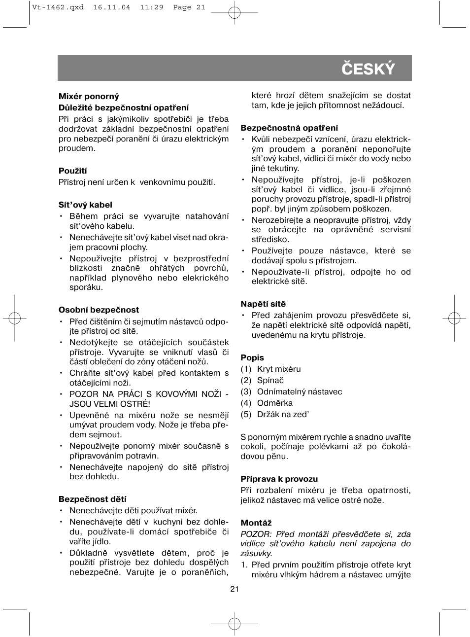 Èeský | Vitek VT-1462 User Manual | Page 24 / 32