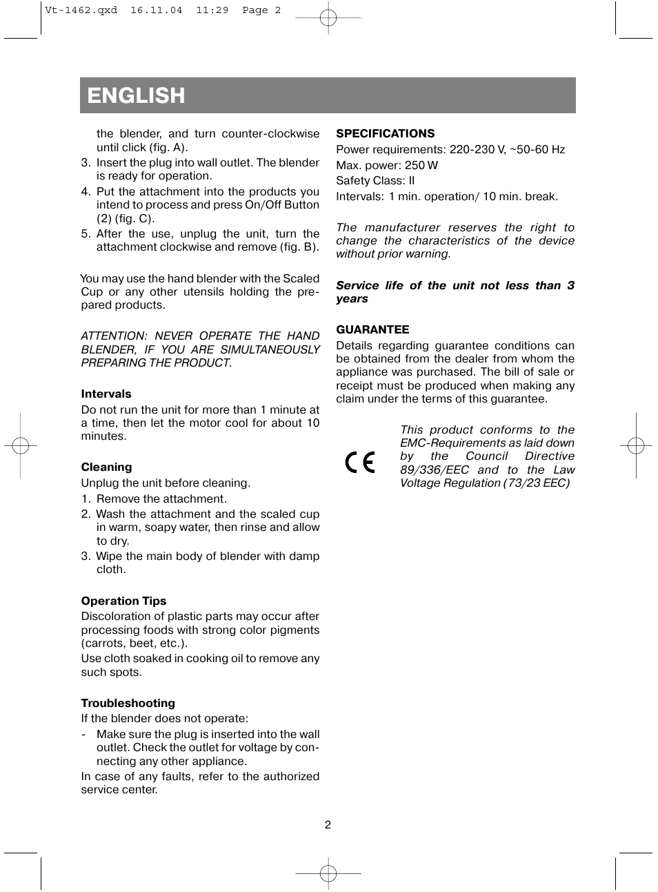 English | Vitek VT-1462 User Manual | Page 5 / 32