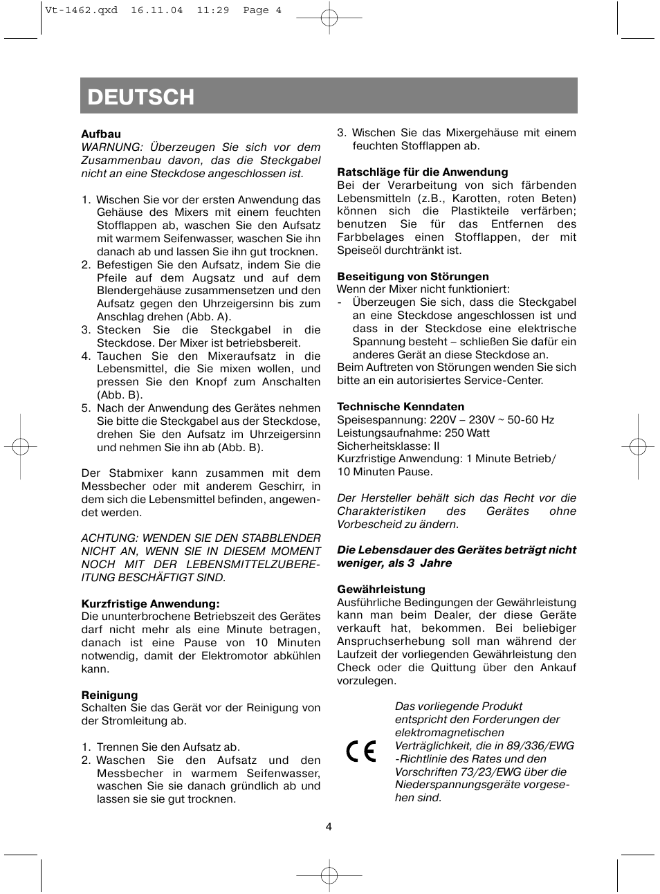 Deutsch | Vitek VT-1462 User Manual | Page 7 / 32