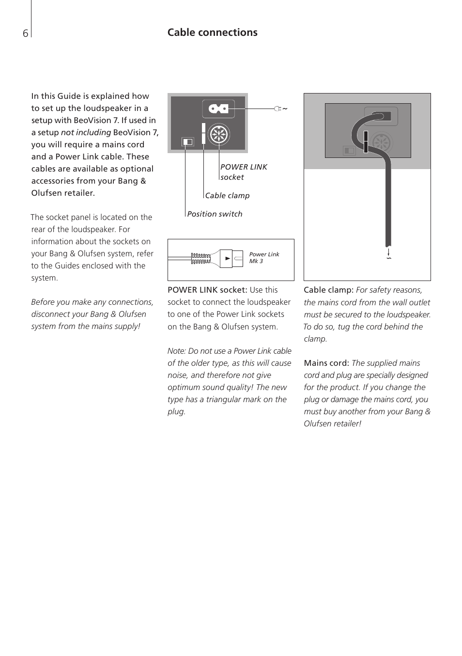 Cable connections | Bang & Olufsen BeoLab 7-6 - User Guide User Manual | Page 6 / 12