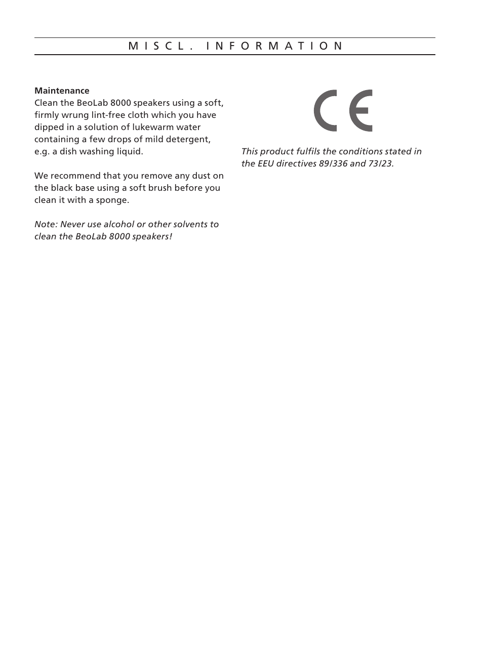 Miscl. information | Bang & Olufsen BeoLab 8000 - User Guide User Manual | Page 7 / 8