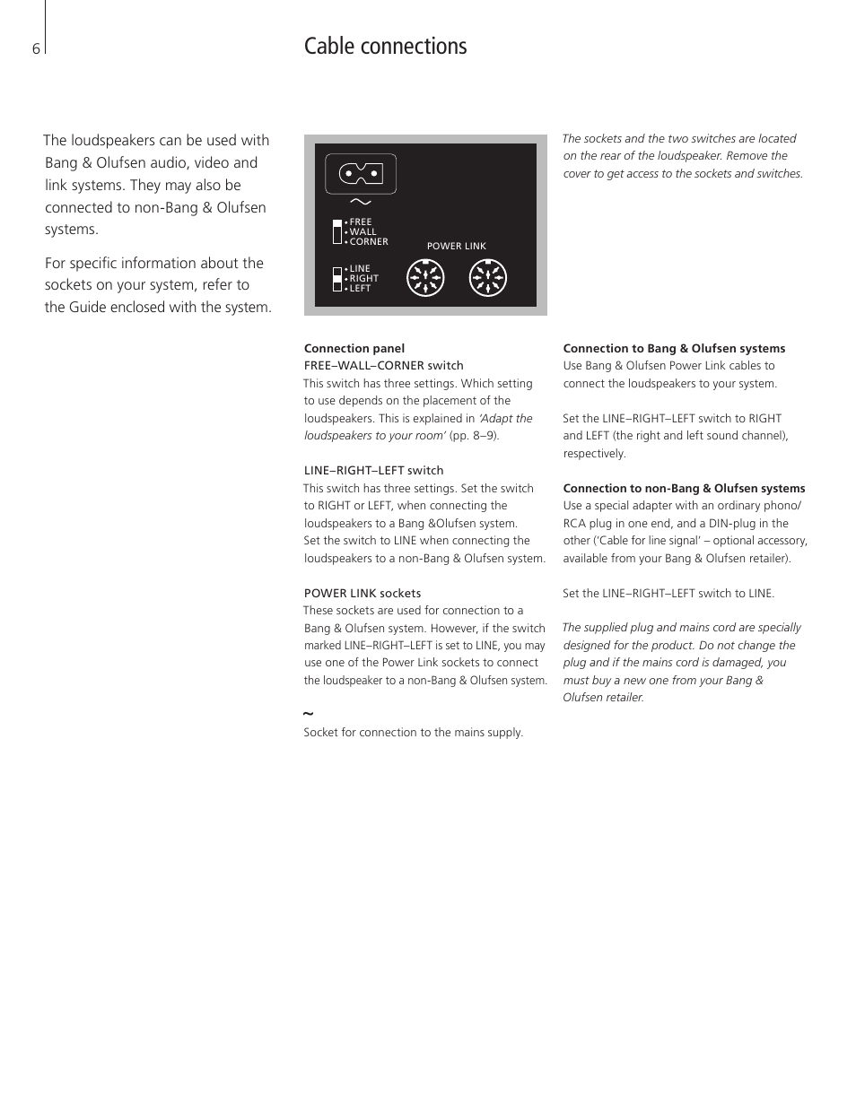Cable connections | Bang & Olufsen BeoLab 9 - User Guide User Manual | Page 6 / 12
