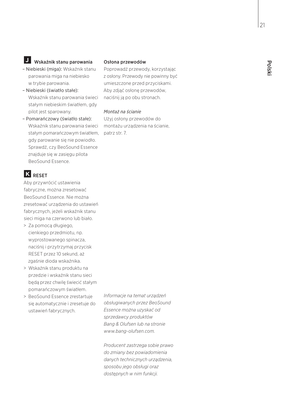 Polski | Bang & Olufsen BeoSound Essence - User Guide User Manual | Page 21 / 76