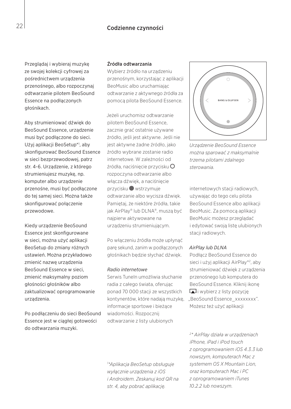 Codzienne czynności | Bang & Olufsen BeoSound Essence - User Guide User Manual | Page 22 / 76