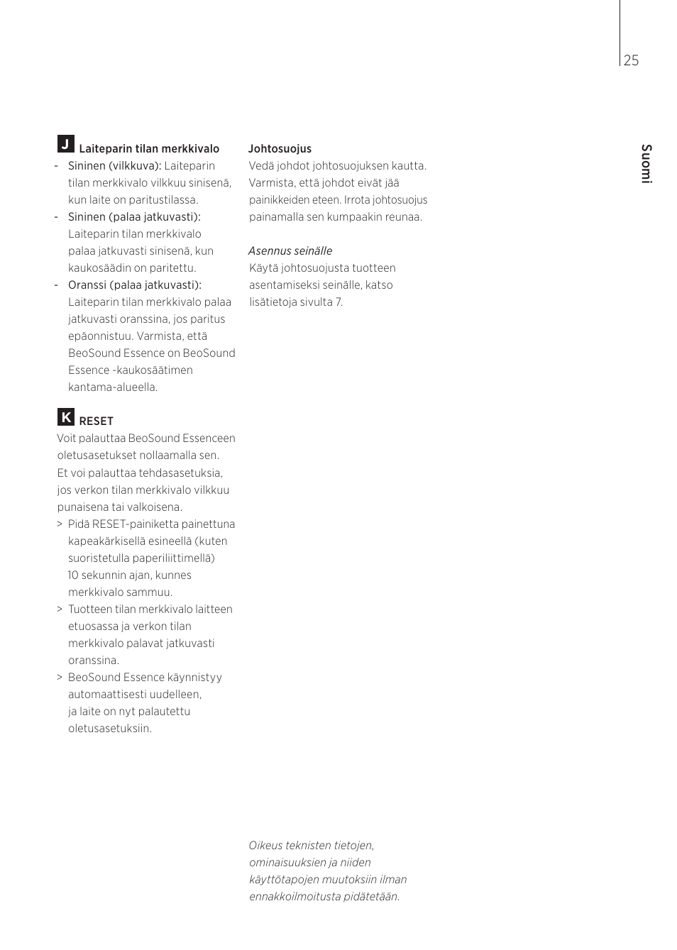 Suomi | Bang & Olufsen BeoSound Essence - User Guide User Manual | Page 25 / 76