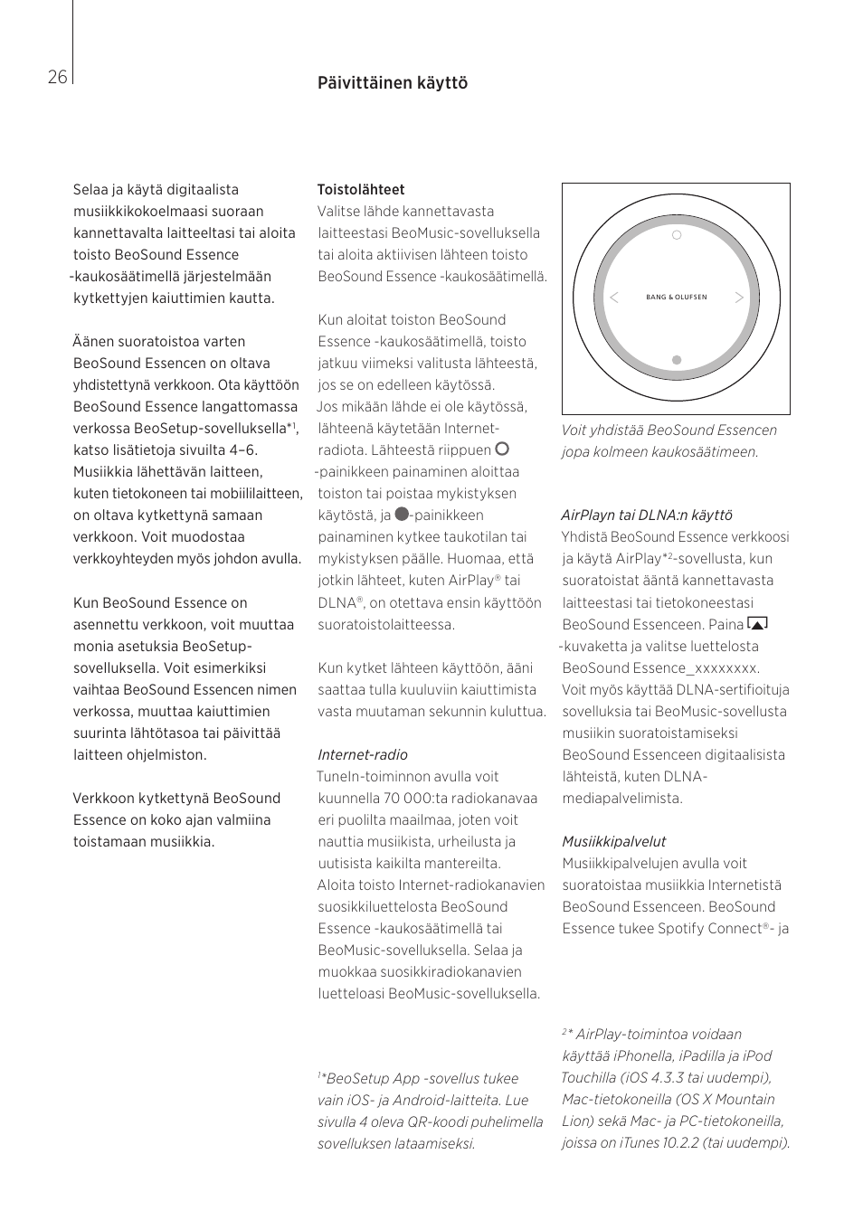 Päivittäinen käyttö | Bang & Olufsen BeoSound Essence - User Guide User Manual | Page 26 / 76
