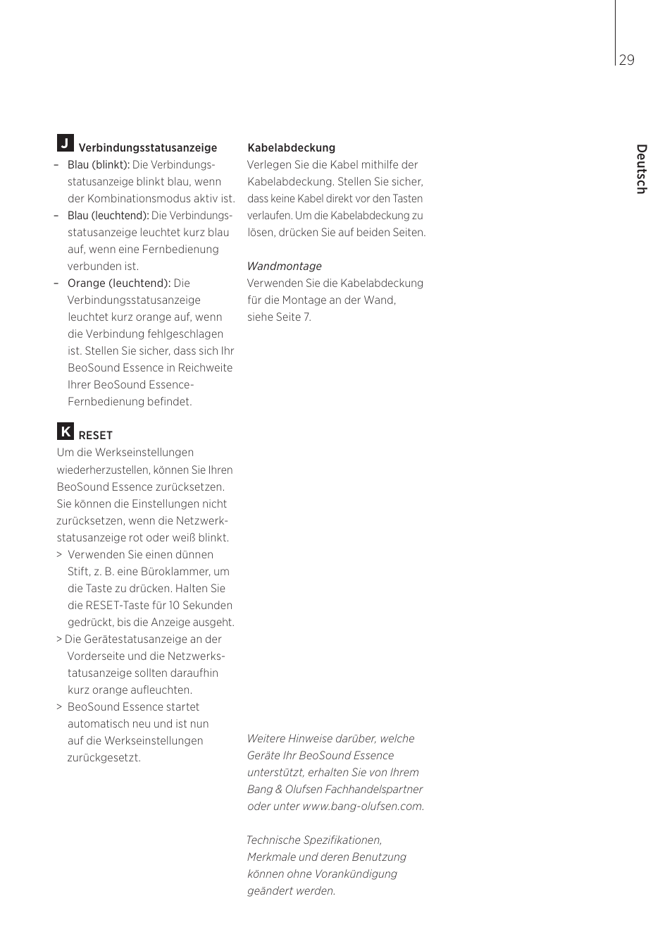 Deutsch | Bang & Olufsen BeoSound Essence - User Guide User Manual | Page 29 / 76