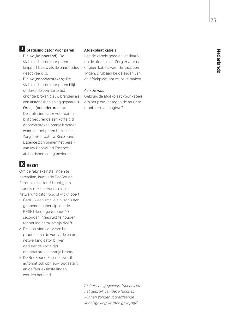 Nederlands | Bang & Olufsen BeoSound Essence - User Guide User Manual | Page 33 / 76