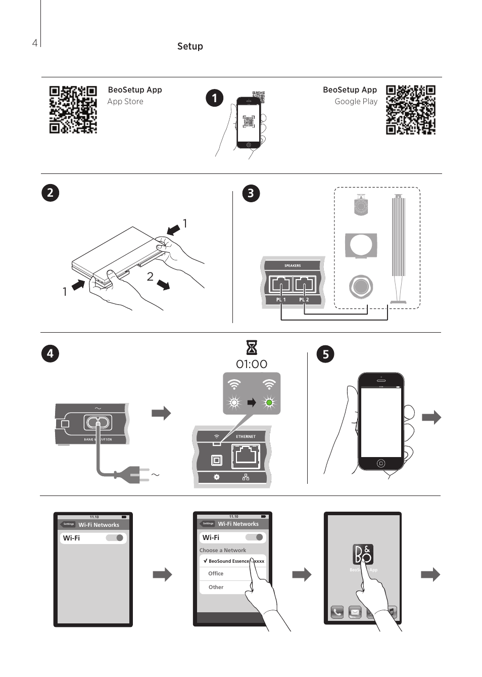 Illustrations, セットアップ, 설정, 设置, 設定, د, Setup | Bang & Olufsen BeoSound Essence - User Guide User Manual | Page 4 / 76