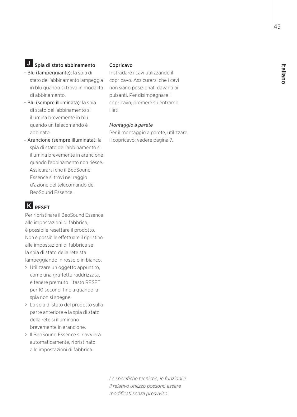 Italiano | Bang & Olufsen BeoSound Essence - User Guide User Manual | Page 45 / 76