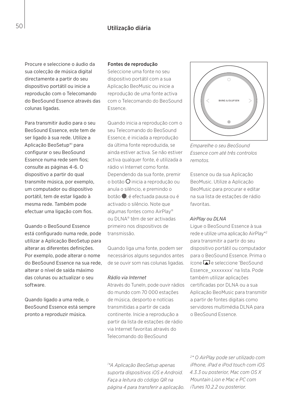 Utilização diária | Bang & Olufsen BeoSound Essence - User Guide User Manual | Page 50 / 76