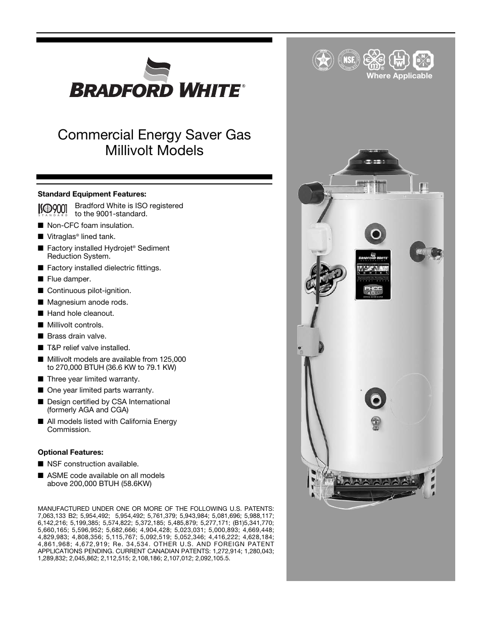 Bradford-White Corp Commercial Energy Saver Gas Millivolt User Manual | 4 pages