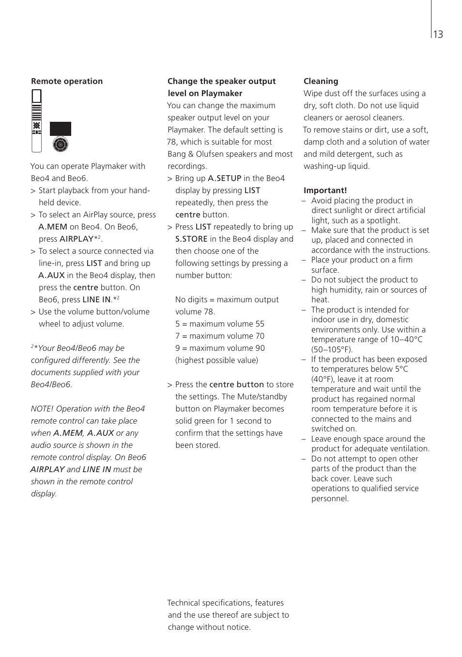 Bang & Olufsen Playmaker - User Guide User Manual | Page 13 / 80
