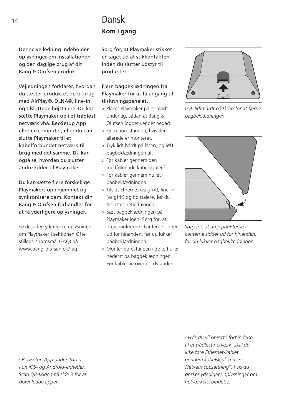 Dansk, Kom i gang 14 | Bang & Olufsen Playmaker - User Guide User Manual | Page 14 / 80
