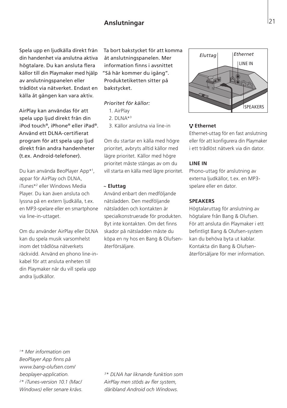 Anslutningar | Bang & Olufsen Playmaker - User Guide User Manual | Page 21 / 80