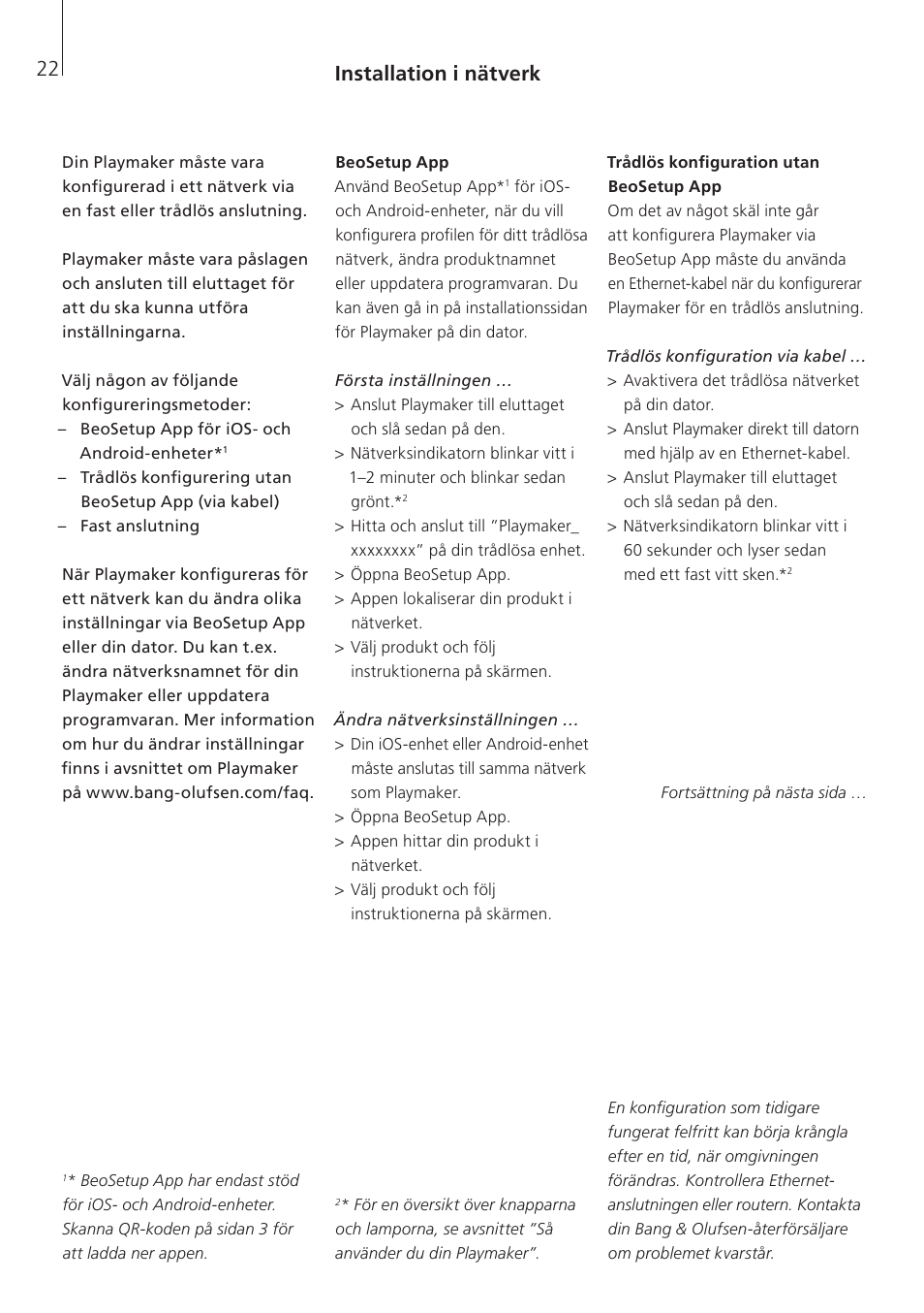 Installation i nätverk | Bang & Olufsen Playmaker - User Guide User Manual | Page 22 / 80