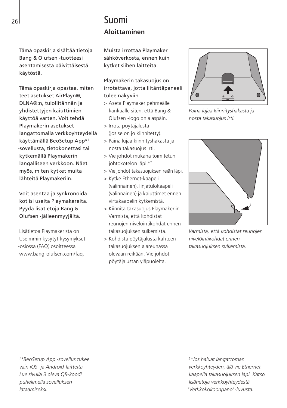 Suomi, Aloittaminen 26 | Bang & Olufsen Playmaker - User Guide User Manual | Page 26 / 80