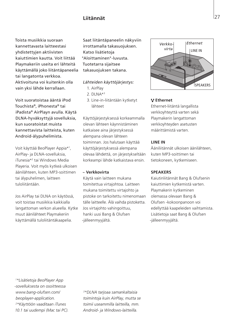 Liitännät | Bang & Olufsen Playmaker - User Guide User Manual | Page 27 / 80