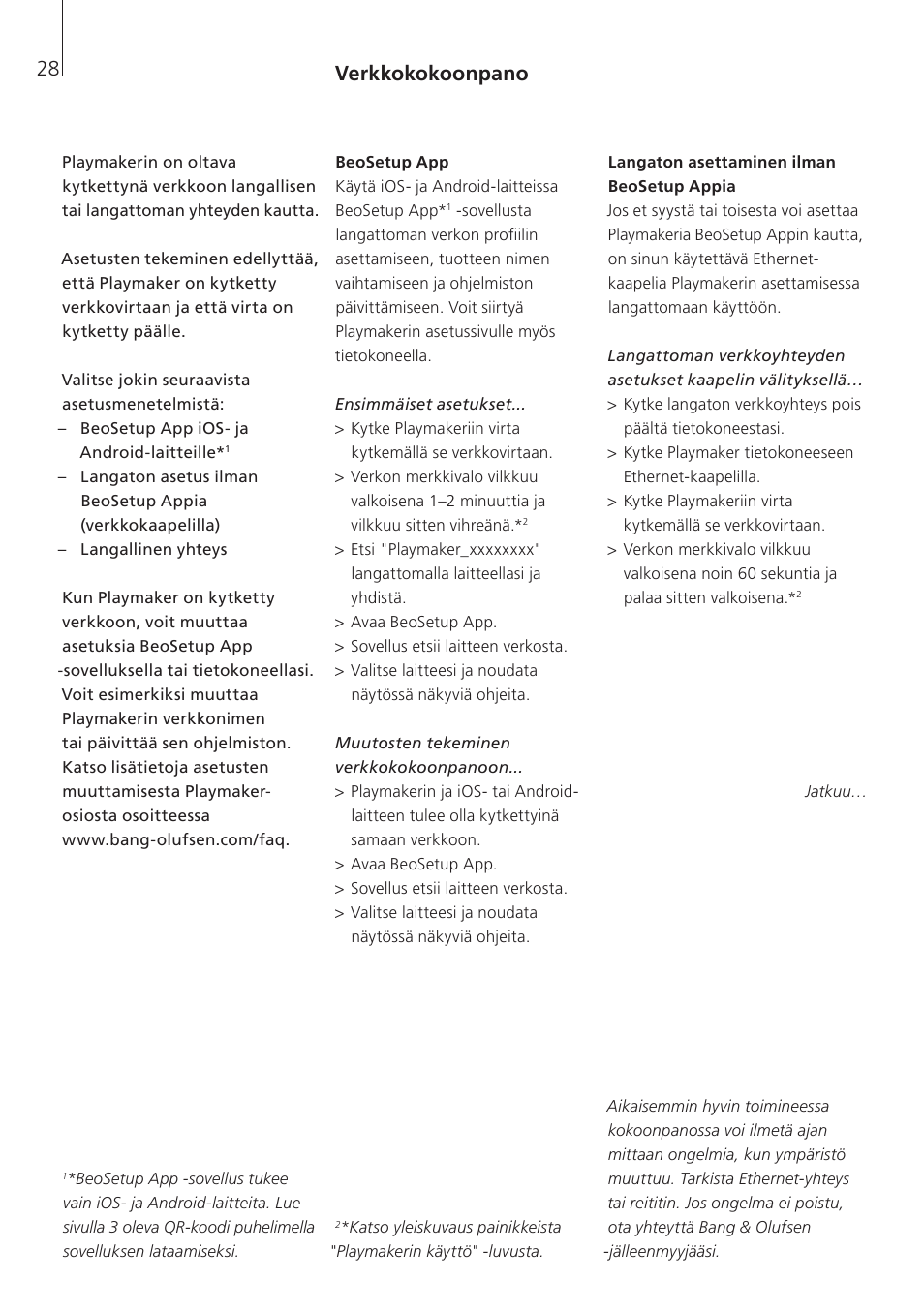 Verkkokokoonpano | Bang & Olufsen Playmaker - User Guide User Manual | Page 28 / 80
