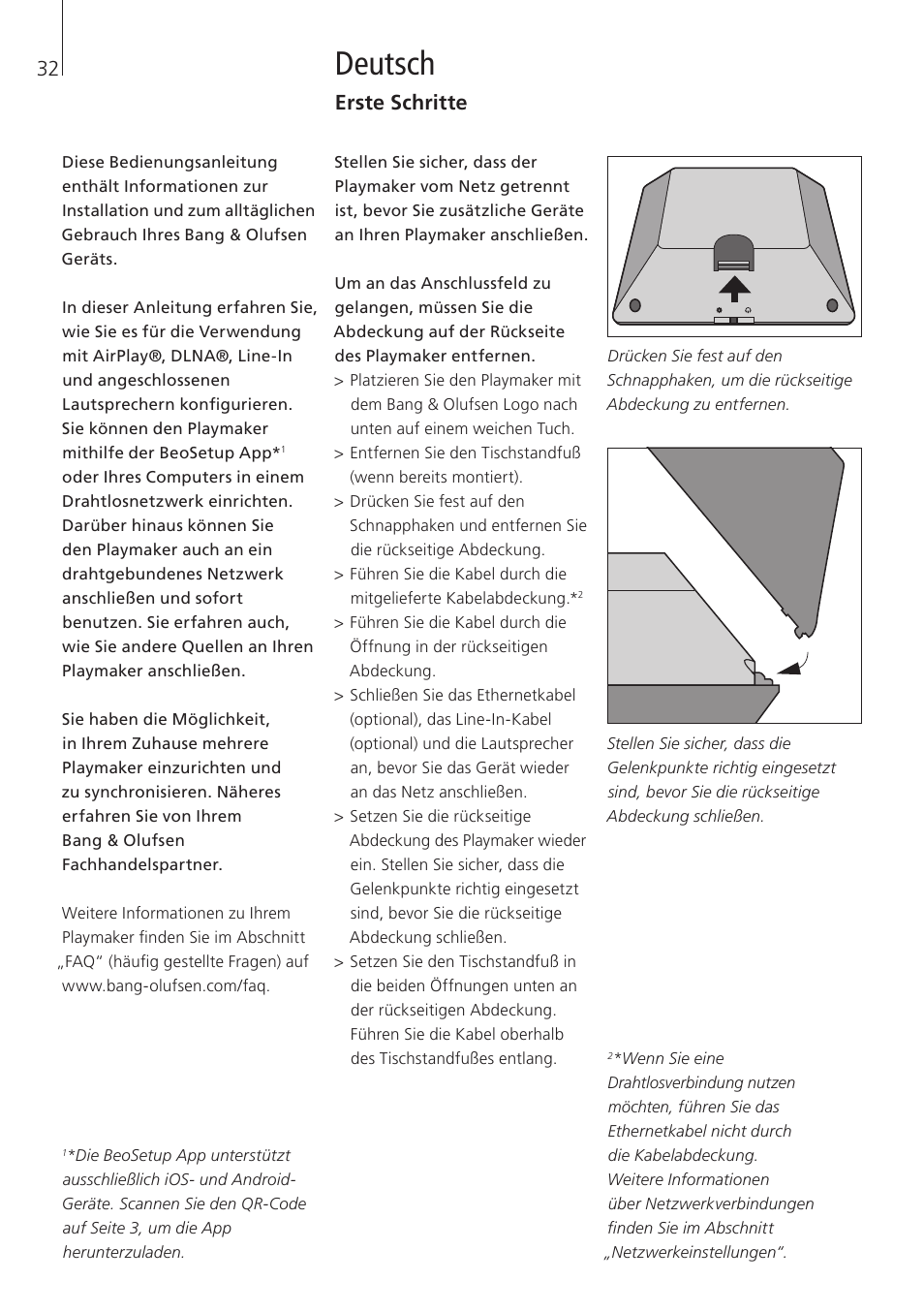 Deutsch, Erste schritte 32 | Bang & Olufsen Playmaker - User Guide User Manual | Page 32 / 80