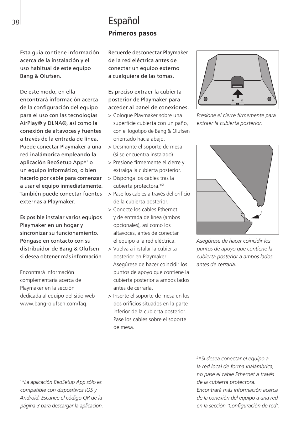 Español, Primeros pasos | Bang & Olufsen Playmaker - User Guide User Manual | Page 38 / 80