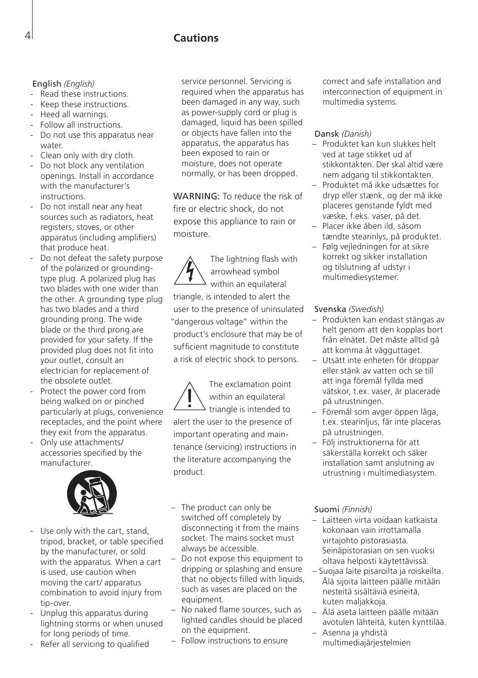 Cautions | Bang & Olufsen Playmaker - User Guide User Manual | Page 4 / 80