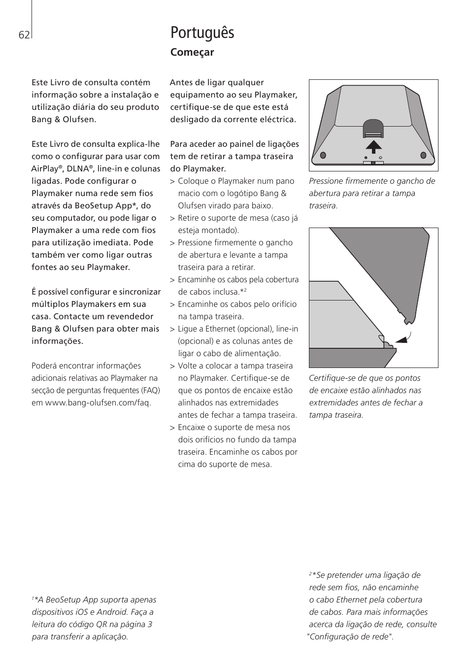 Português, Começar | Bang & Olufsen Playmaker - User Guide User Manual | Page 62 / 80