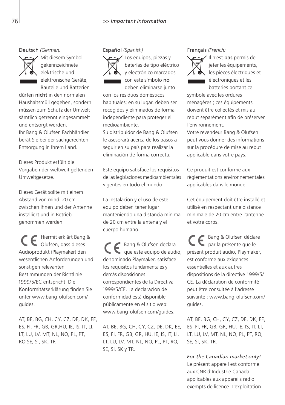 Bang & Olufsen Playmaker - User Guide User Manual | Page 76 / 80