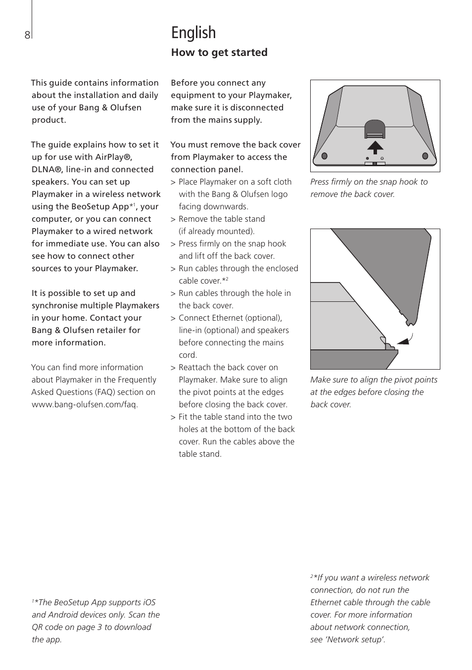 English, How to get started 8 | Bang & Olufsen Playmaker - User Guide User Manual | Page 8 / 80