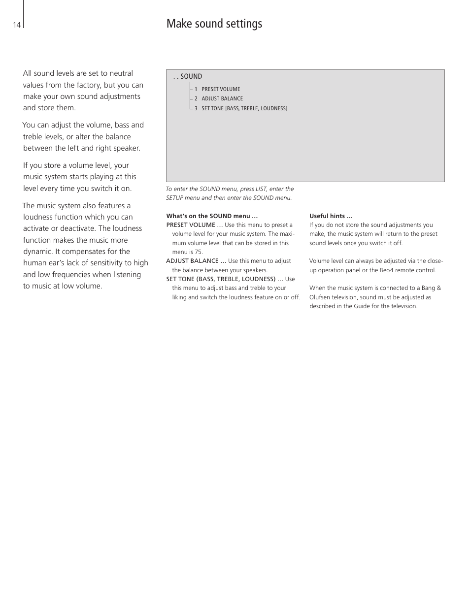 Make sound settings | Bang & Olufsen BeoCenter 2 - User Guide User Manual | Page 14 / 28