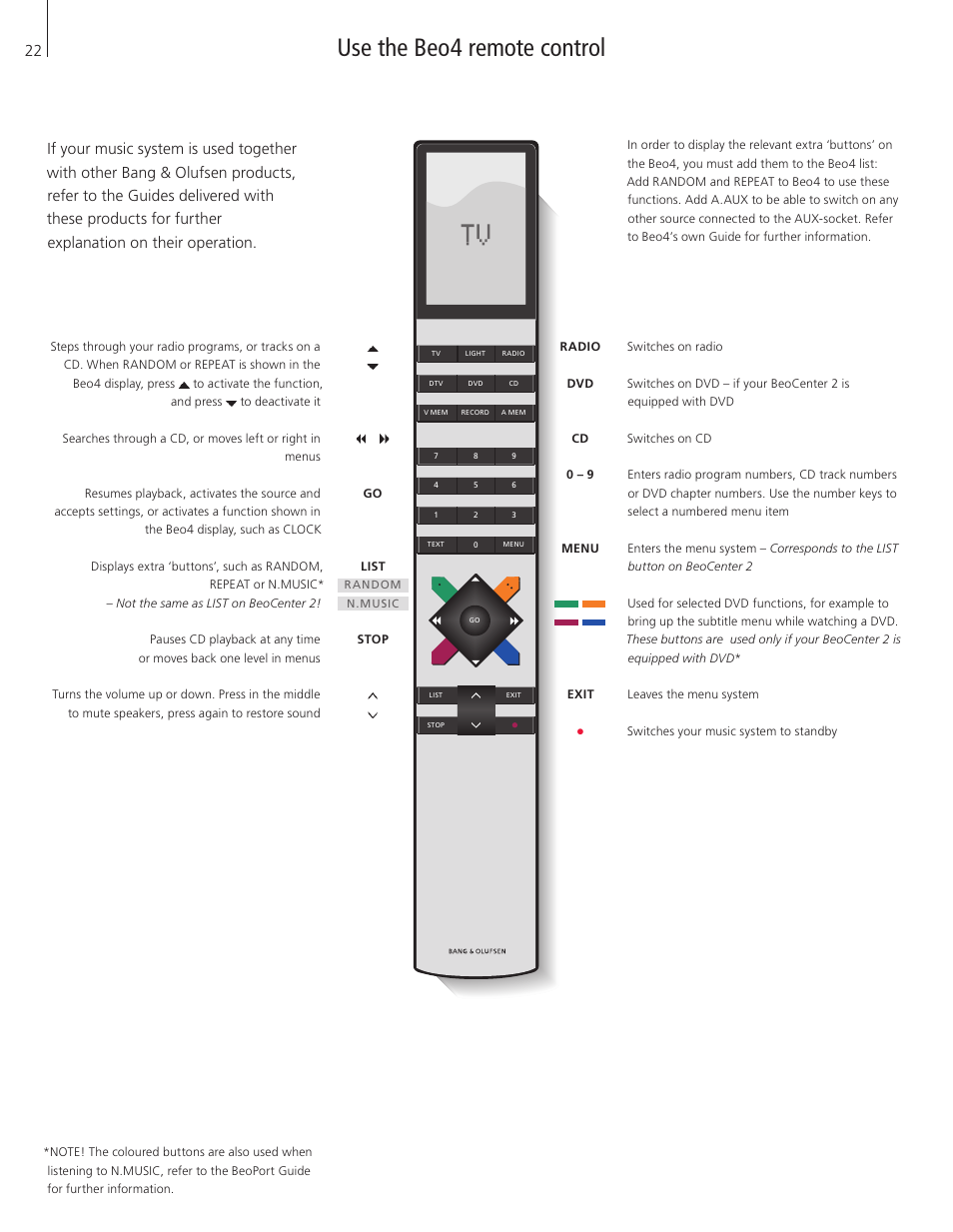 Use the beo4 remote control | Bang & Olufsen BeoCenter 2 - User Guide User Manual | Page 22 / 28